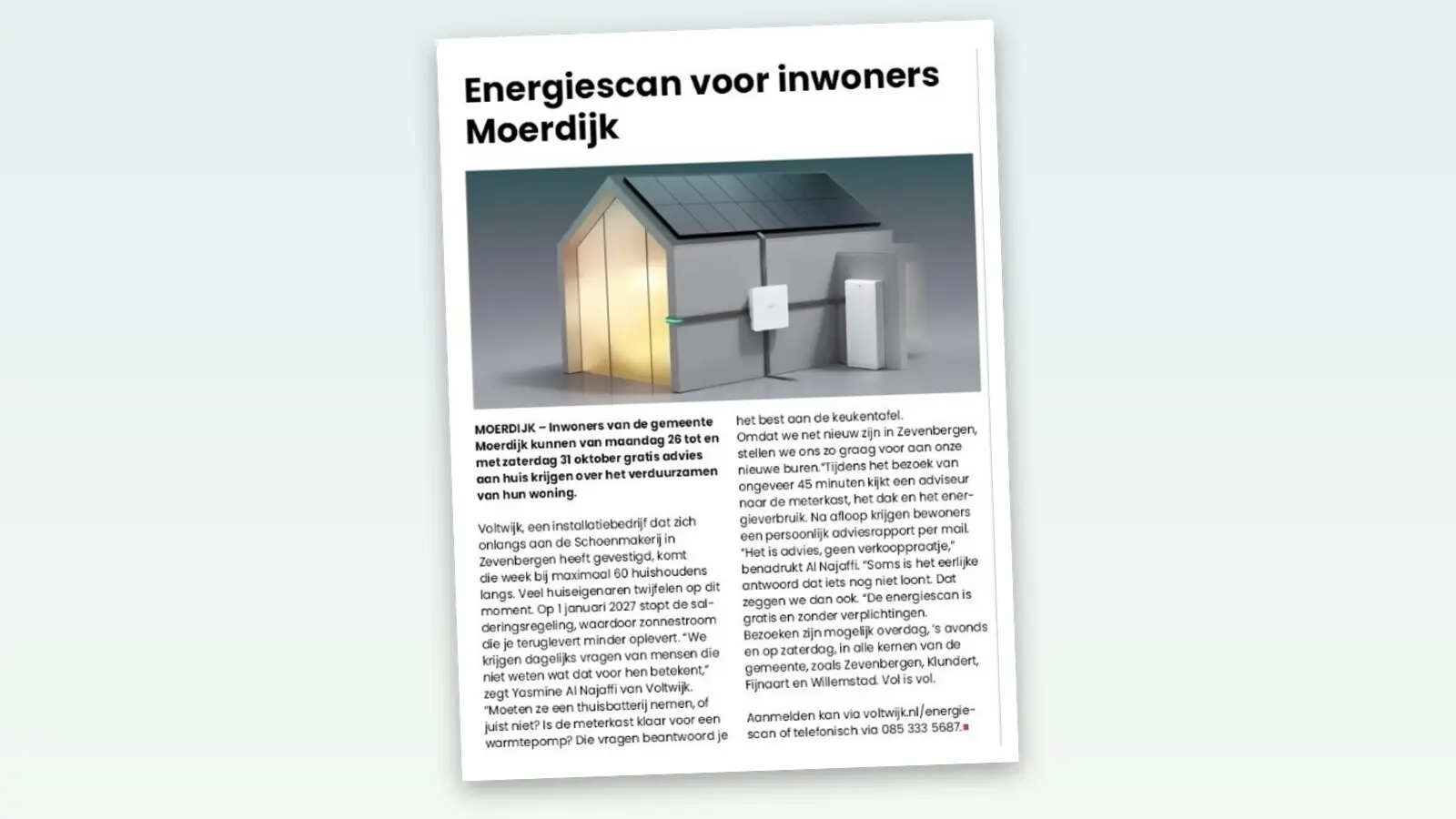 Artikel over de energiescan van Voltwijk in De Bode van 30 september 2026